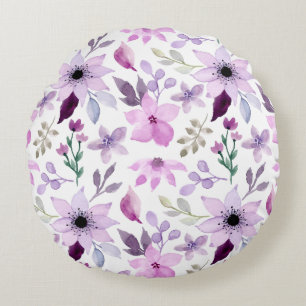 Elegantes Blumenmuster mit roten und blauen Blätte Rundes Kissen