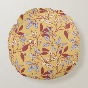 Elegantes Blumenmuster mit roten und blauen Blätte Rundes Kissen