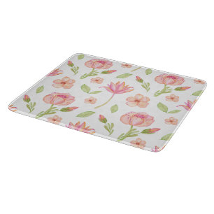 Elegantes Blumenmuster mit roten und blauen Blätte Schneidebrett