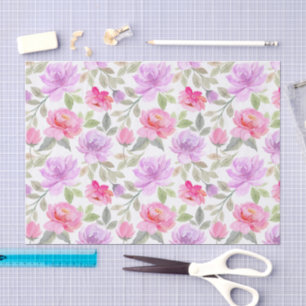 Elegantes Blumenmuster mit roten und blauen Blätte Seidenpapier