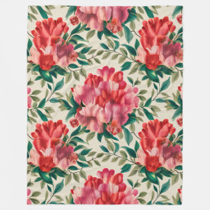 Elegantes Blumenmuster mit roten und rosa Blume Fleecedecke