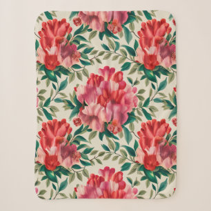 Elegantes Blumenmuster mit roten und rosa Blume Sherpadecke
