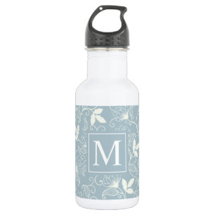 Elegantes Blumenmuster Monogramm  Wasserflasche