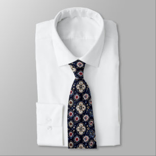 Elegantes Blumenmuster Navy Blue Krawatte