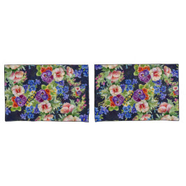 Elegantes Blumenmuster Rosa Gelbes blaues Foliage Kissenbezug