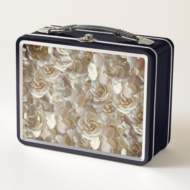 Elegantes Blumenmuster-Rose Petal-Muster Metall Brotdose (Vorderseite)