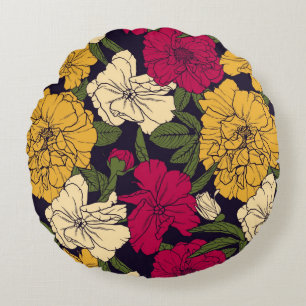 Elegantes Blumenmuster Rundes Kissen