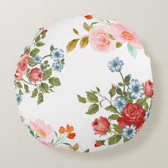 Elegantes Blumenmuster Rundes Kissen (Vorderseite)