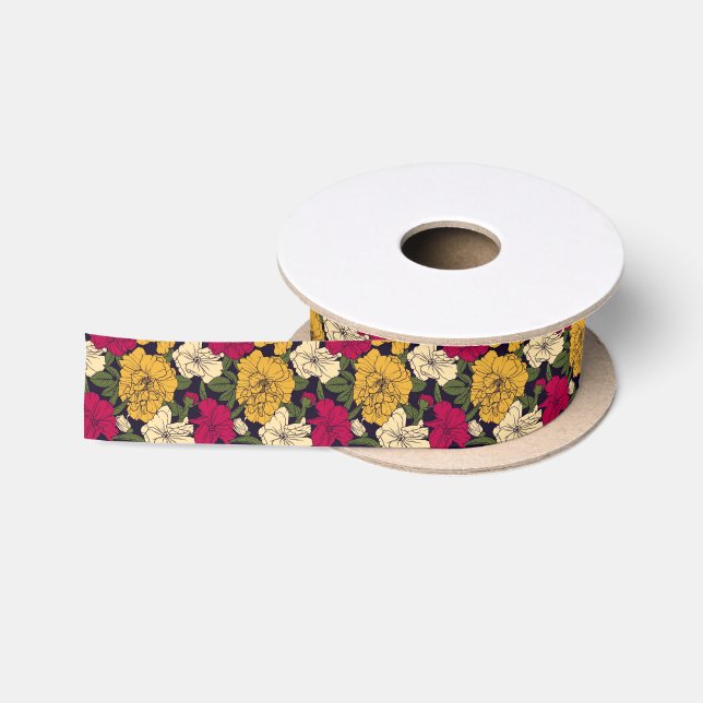 Elegantes Blumenmuster Satinband (Spule)