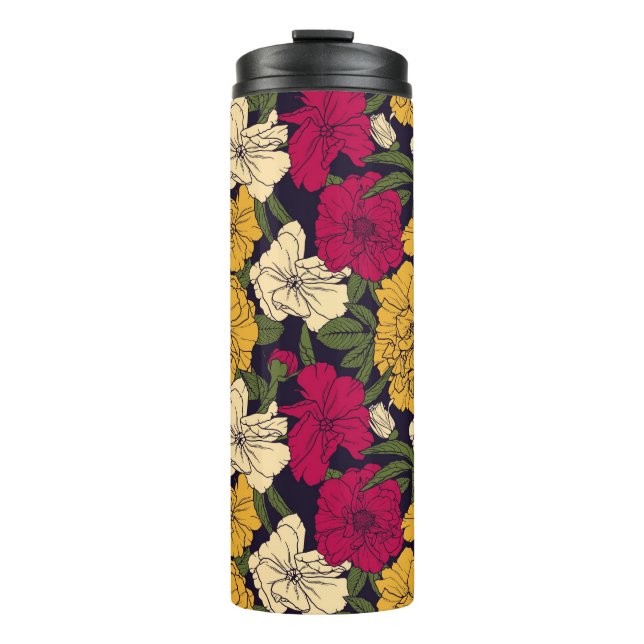 Elegantes Blumenmuster Thermosbecher (Vorderseite)