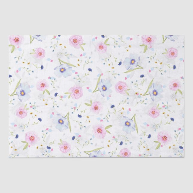 Elegantes Blumenmuster von blauen und rosa Blume Seidenpapier (Vorderseite)