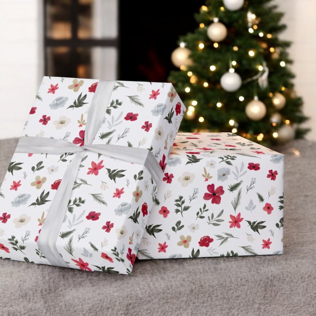 Elegantes Blumenmuster von Red Green Geschenkpapier (Elegant Christmas Red Green floral pattern Wrapping Paper)