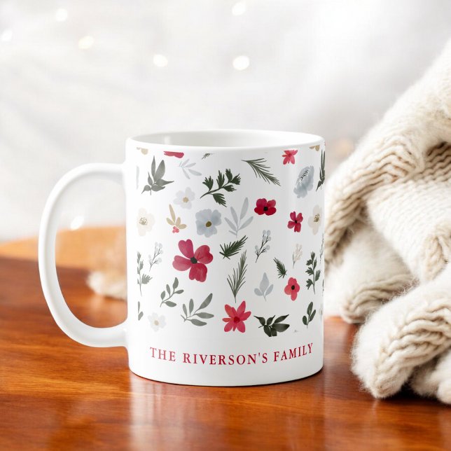 Elegantes Blumenmuster von Red Green Kaffeetasse (Elegant Christmas Red Green floral pattern Coffee Mug)