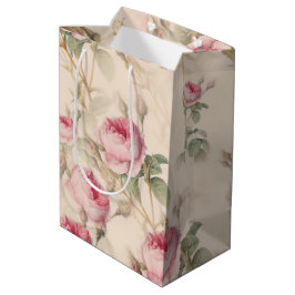 Elegantes Blumenmuster von rosa Rosen Mittlere Geschenktüte