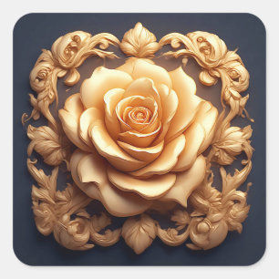 Elegantes Blumenornament mit goldenen Akzenten Quadratischer Aufkleber