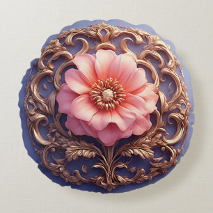 Elegantes Blumenornament mit goldenen Akzenten Rundes Kissen
