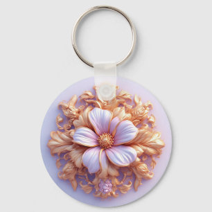 Elegantes Blumenornament mit goldenen Akzenten Schlüsselanhänger