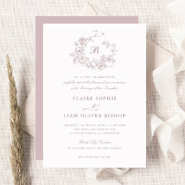 Elegantes Blumenpfropfen-Monogramm für Rose Wreath Einladung