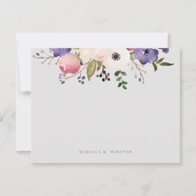 Elegantes Blumenrosa Lila Personalisiertes Geschir Mitteilungskarte (Vorderseite)