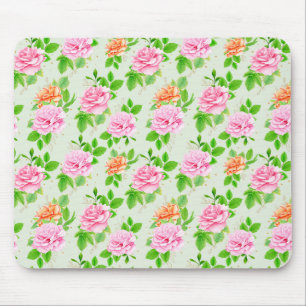 Elegantes Blumenrosen Grüne Blätter Muster-23675 Mousepad