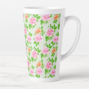 Elegantes Blumenrosen Grünes Blätter Muster-23675 Milchtasse