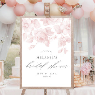 Elegantes Blumenschrift Rosa Brautparty Willkommen Poster