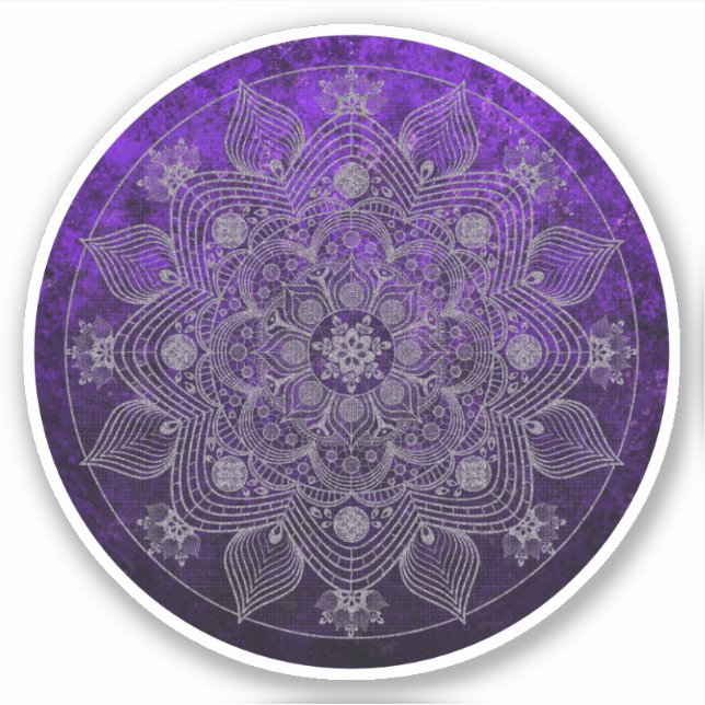Elegantes Blumensilber & Lila Mandala Aufkleber (Vorderseite)