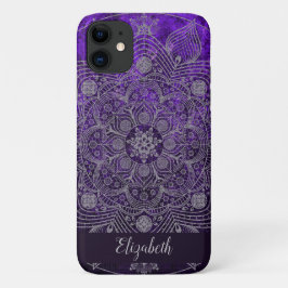 Elegantes Blumensilber und Lila Mandala Monogramm Case-Mate iPhone Hülle