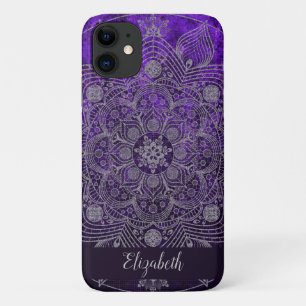 Elegantes Blumensilber und Lila Mandala Monogramm Case-Mate iPhone Hülle