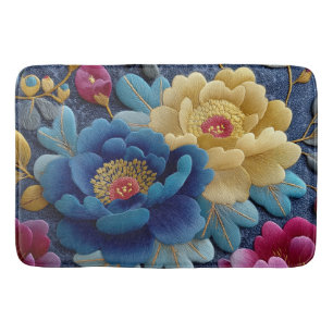 Elegantes Blumenstickerei-Look Vintage-Pfingstrose Badematte