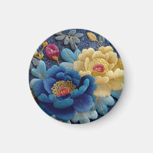 Elegantes Blumenstickerei-Look Vintage-Pfingstrose Magnet