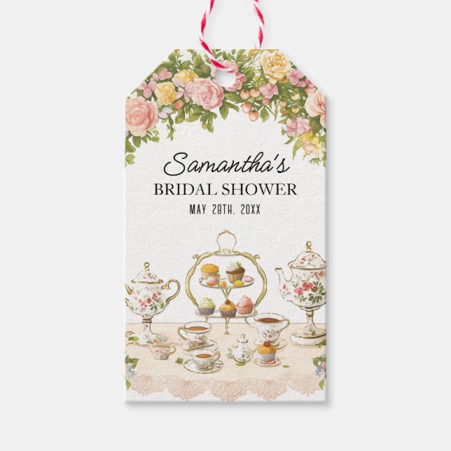 Elegantes Blumenteea Brautparty Gefallen Geschenk- Geschenkanhänger (Vorderseite)
