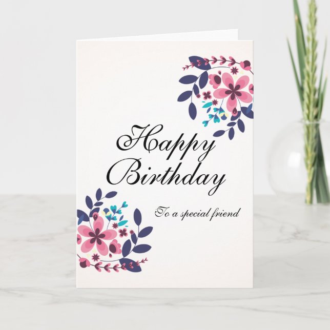 Elegantes Blumenthema Happy Birthday Karte (Vorderseite)
