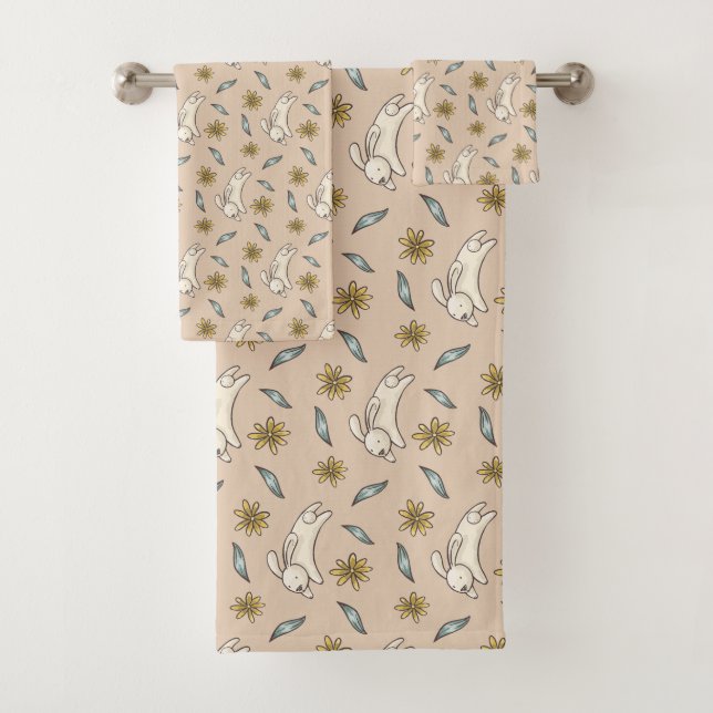 Elegantes Blumentuch-Set häschen-Muster-Ostern | Badhandtuch Set (Insitu)