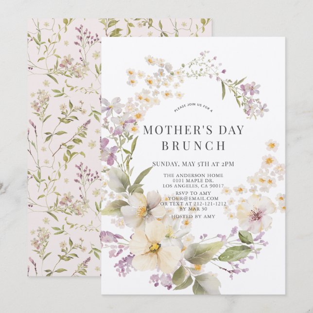 Elegantes Blumenwasser Muttertagsbrunch Einladung (Vorne/Hinten)