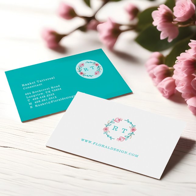 Elegantes Blumenwasser Wasserfarben Botanisches Wa Visitenkarte (Elegant Floral Watercolor Botanical Crest Wreath Business Card)