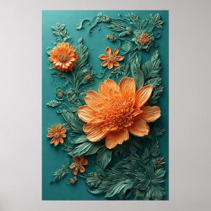 Elegantes Blumenwerk mit orangen Blume Poster