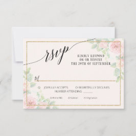 Elegantes Blumenzitat Rosa Goldfarbenhochzeit RSVP Karte