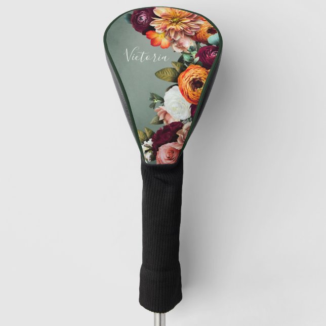 Elegantes Blumenzkript, benutzerdefiniertes Seiten Golf Headcover (Vorderseite)