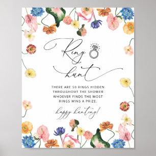 Elegantes Blumiges Ring Hunt Brautparty Spiel Schi Poster