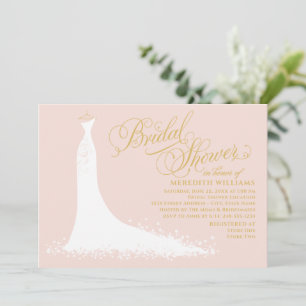 Elegantes Blush and Gold Wedding Gown Brautparty Einladung