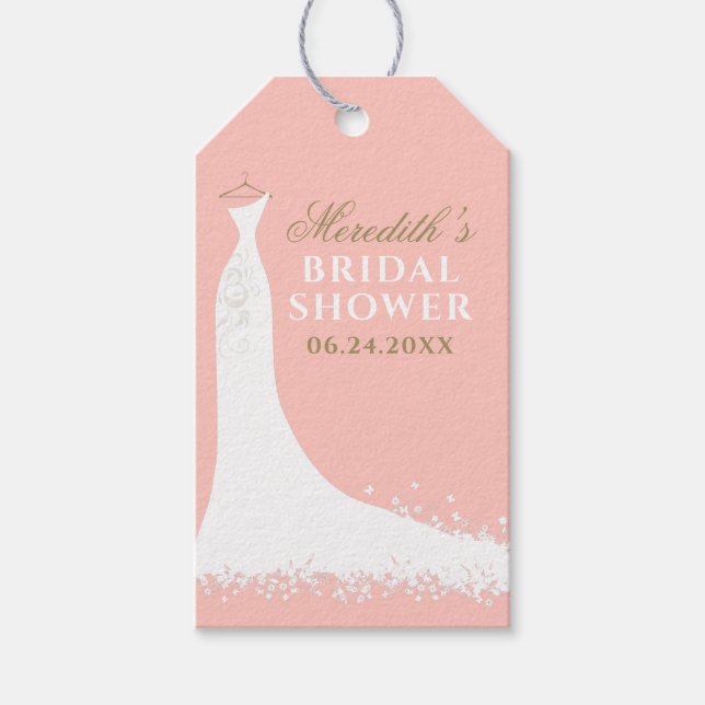 Elegantes Blush and Gold Wedding Gown Brautparty Geschenkanhänger (Vorderseite)