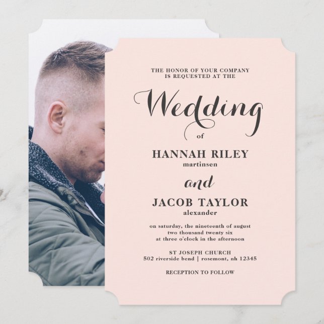 Elegantes Blush and Gray Wedding Foto Einladung (Vorne/Hinten)