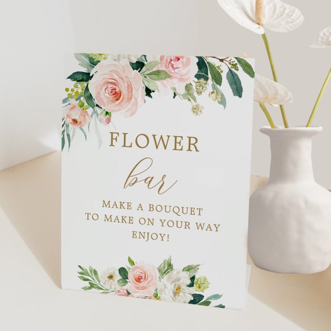 Elegantes Blush Bloral Bouquet Blume Bar Poster Sockelschild (Von Creator hochgeladen)