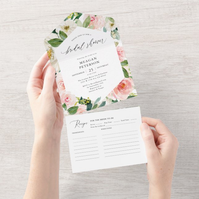 Elegantes Blush-Brautparty All In One Einladung (Abreißen)