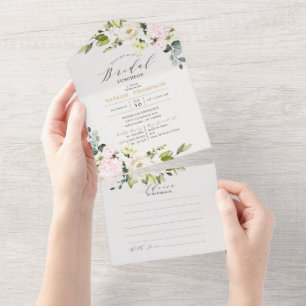 Elegantes Blush Brautparty & Ratschläge All In One Einladung