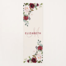 Elegantes Blush Burgundy Aquarell Floral Monogramm