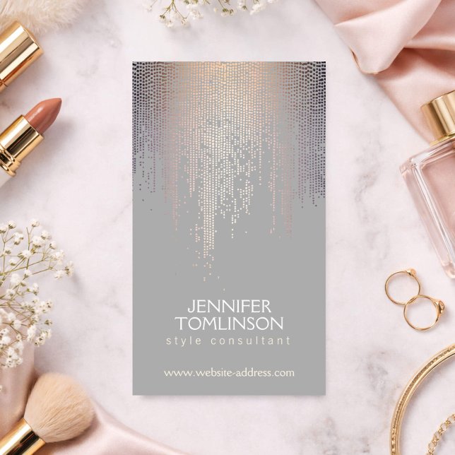 Elegantes Blush Confetti Regenmuster Grau Visitenkarte (Von Creator hochgeladen)