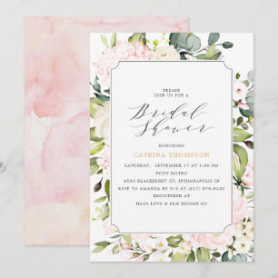 Elegantes Blush Floral und Eucalyptus Brautparty Einladung