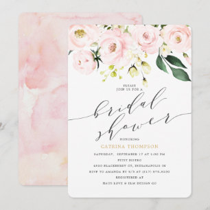 Elegantes Blush Floral und Eucalyptus Brautparty Einladung
